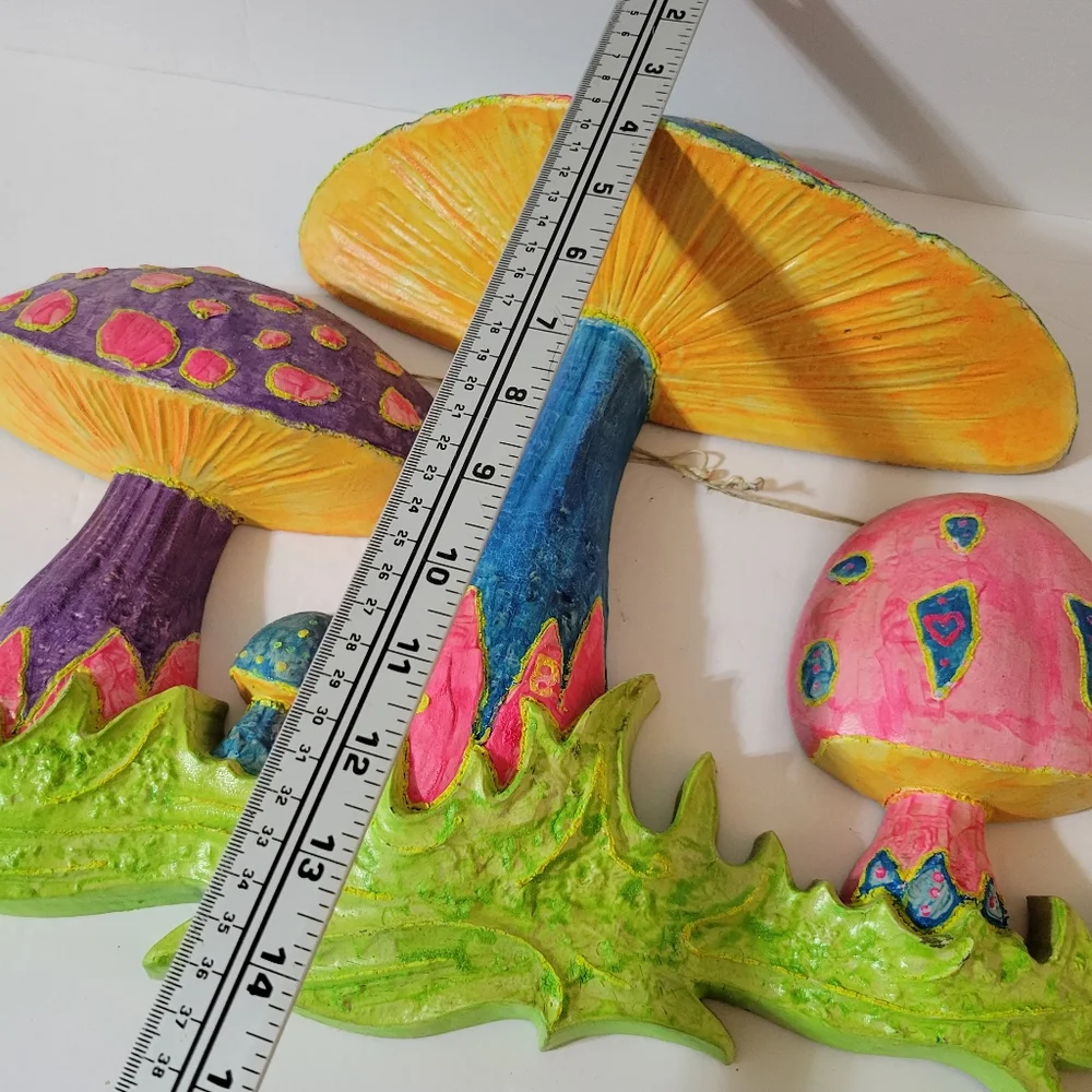 Vintage 1970 Mushroom Wall Hanging Day Glow - Picture 12 of 13